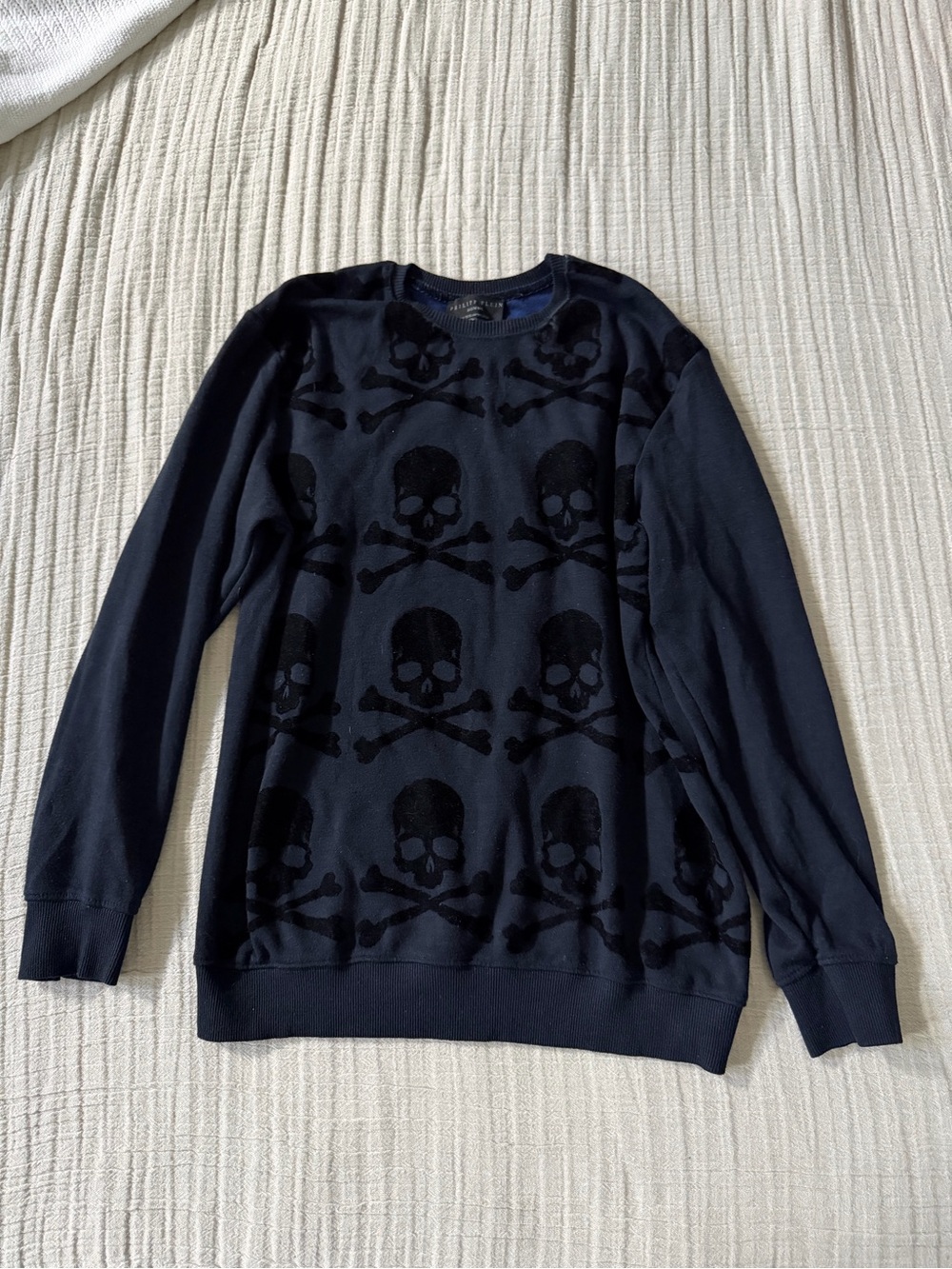Philipp Plein dark blue  Skull Jacquard Crewneck Sweater